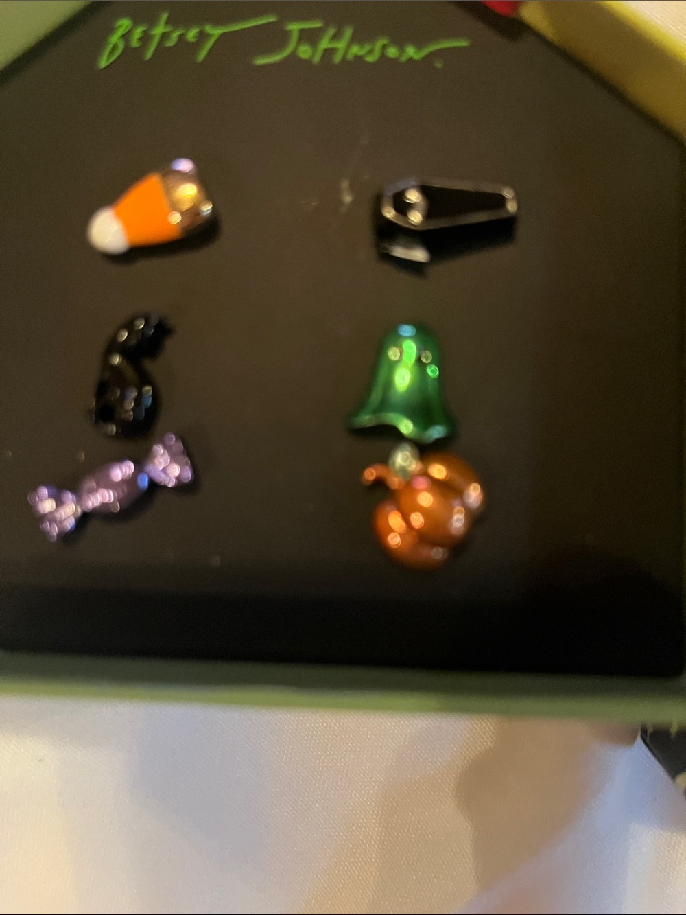 Betsey Johnson Halloween Charm Pin Set - Orange, Green, Black, Purple